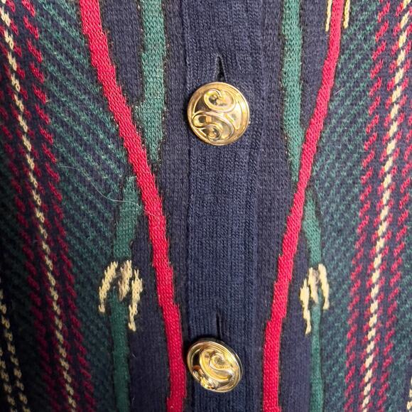 Liola Wool Cardigan 16 XL Equestrian Gold Button Sweater Angora Navy Italy - Picture 5 of 7